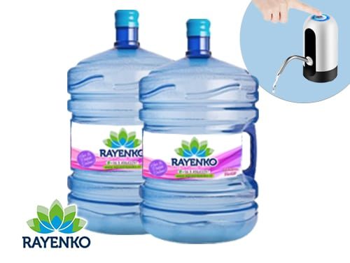 Envase de 20 litros de agua purificada alcalina Rayenko con bomba dispensadora USB