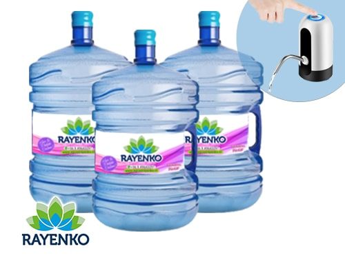 Envases de 20 litros de agua purificada alcalina Rayenko con bomba dispensadora USB